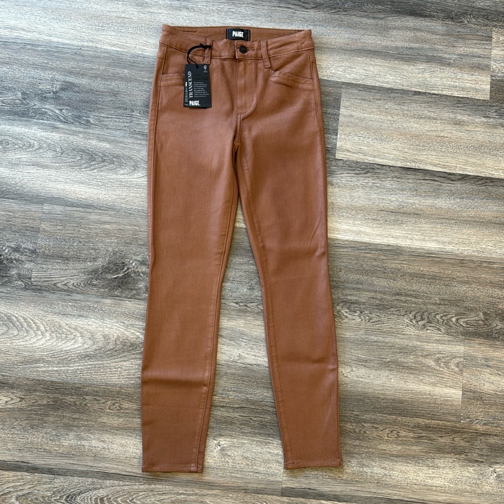 Paige Hoxton Ankle Cognac Coated Denim Jeans size 25 NWT
